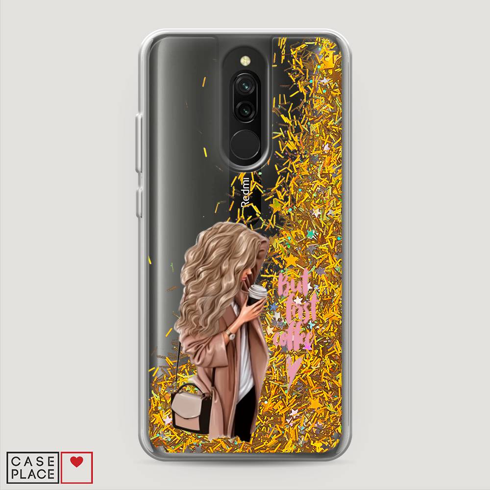 

Жидкий чехол с блестками "Девушка с кофе" на Xiaomi Redmi 8, Девушка с кофе