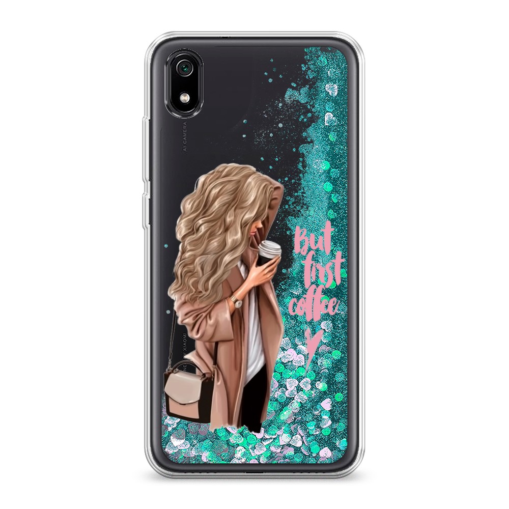 

Жидкий чехол с блестками "Девушка с кофе" на Xiaomi Redmi 7A, Девушка с кофе