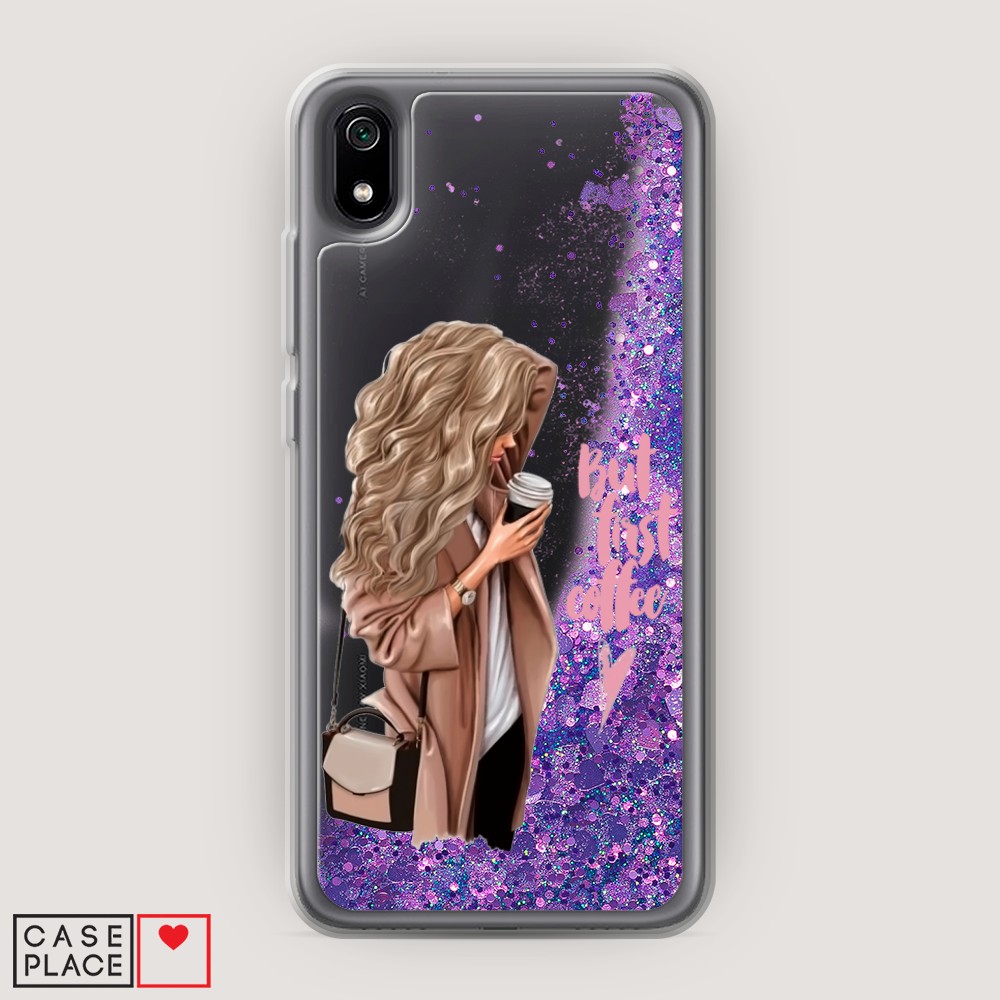 

Жидкий чехол с блестками "Девушка с кофе" на Xiaomi Redmi 7A, Девушка с кофе