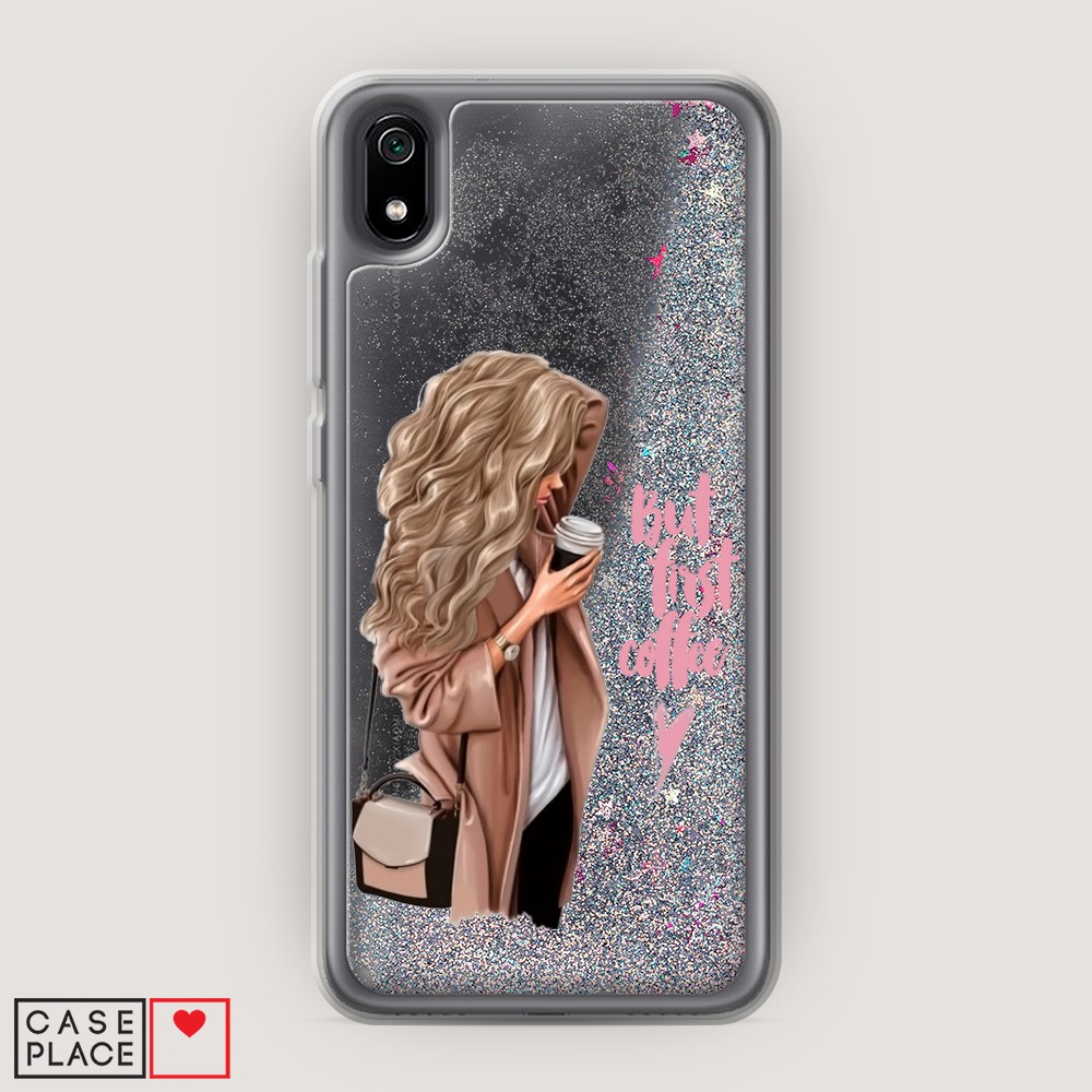 

Жидкий чехол с блестками "Девушка с кофе" на Xiaomi Redmi 7A, Девушка с кофе