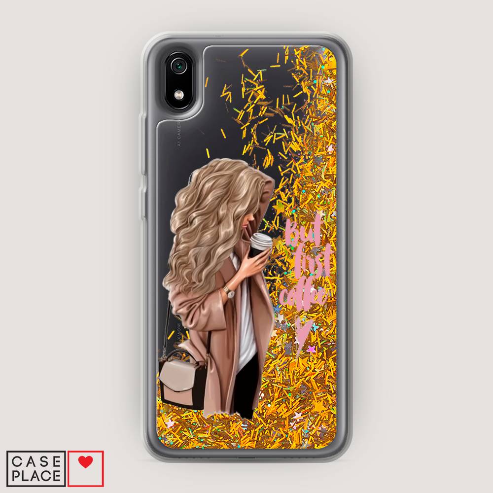 

Жидкий чехол с блестками "Девушка с кофе" на Xiaomi Redmi 7A, Девушка с кофе