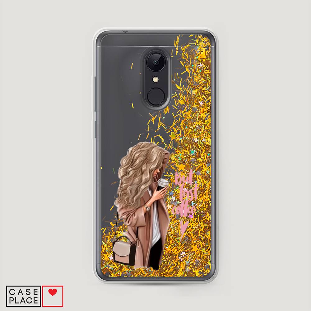 

Жидкий чехол с блестками "Девушка с кофе" на Xiaomi Redmi 5, Девушка с кофе