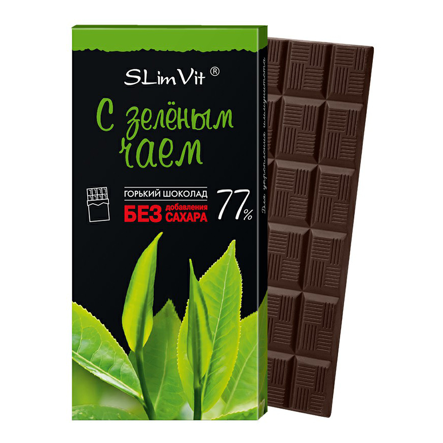 Шоколад горький 77% Лакомства для здоровья с зеленым чаем 60 г