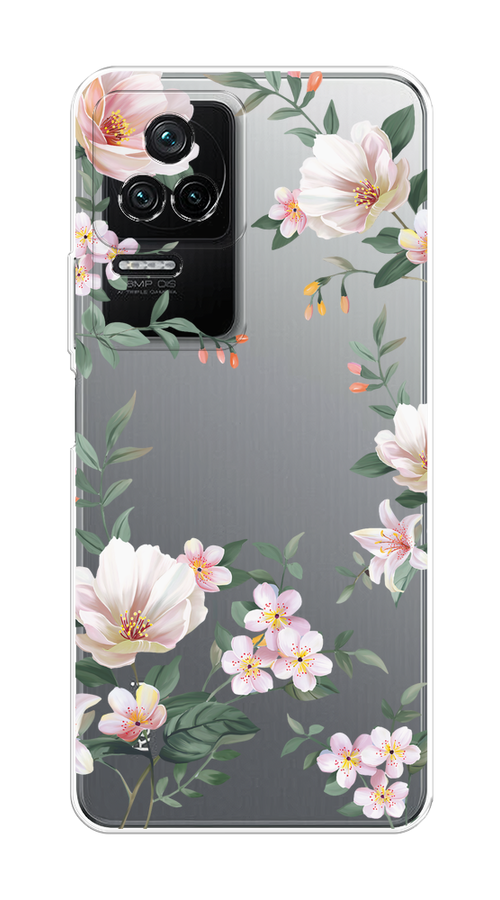 

Чехол на Xiaomi Poco F4/Redmi K40S "Beautiful white flowers", Бежевый;зеленый, 314650-1