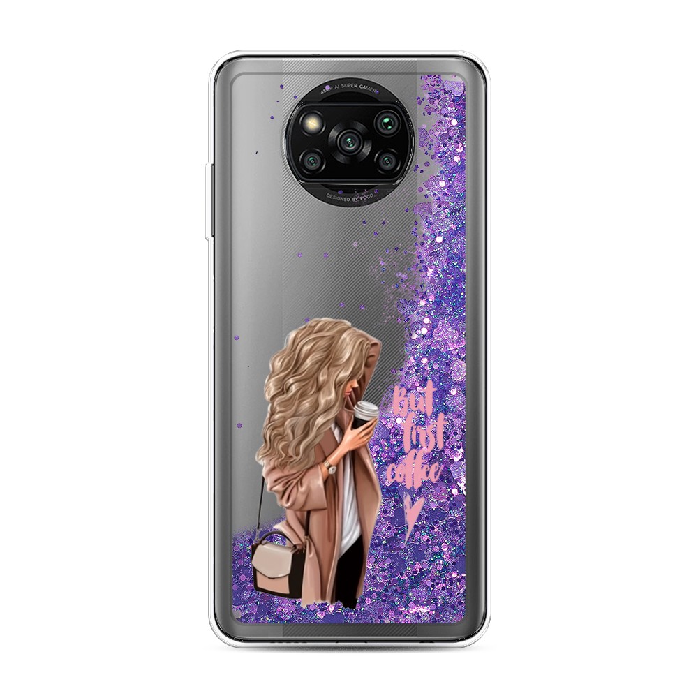

Жидкий чехол с блестками "Девушка с кофе" на Xiaomi Poco X3 Pro, Девушка с кофе