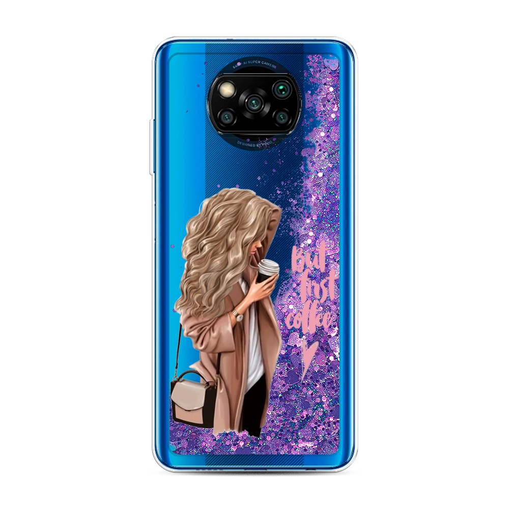 

Жидкий чехол с блестками "Девушка с кофе" на Xiaomi Poco X3 NFC, Девушка с кофе