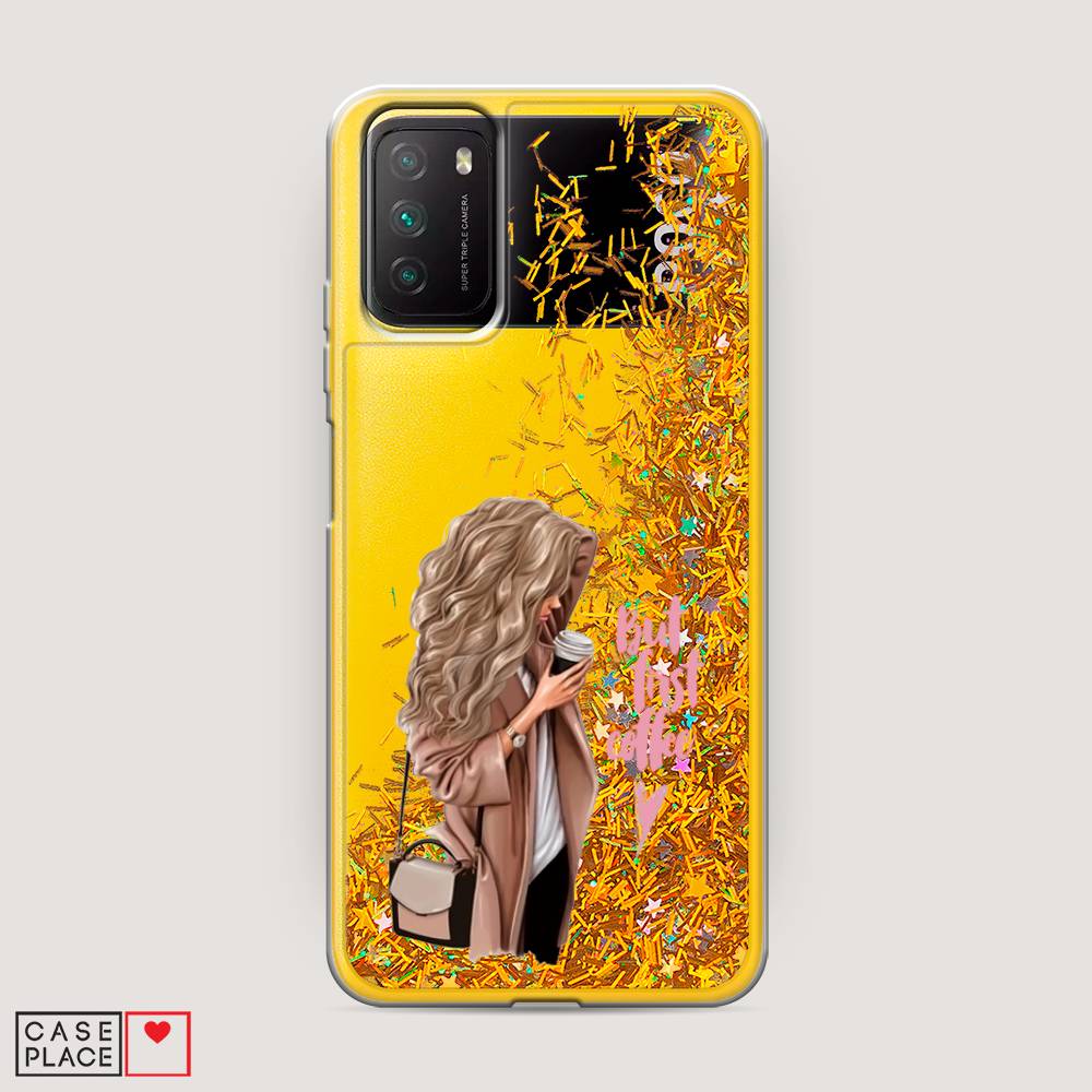 

Жидкий чехол с блестками "Девушка с кофе" на Xiaomi Poco M3, Девушка с кофе