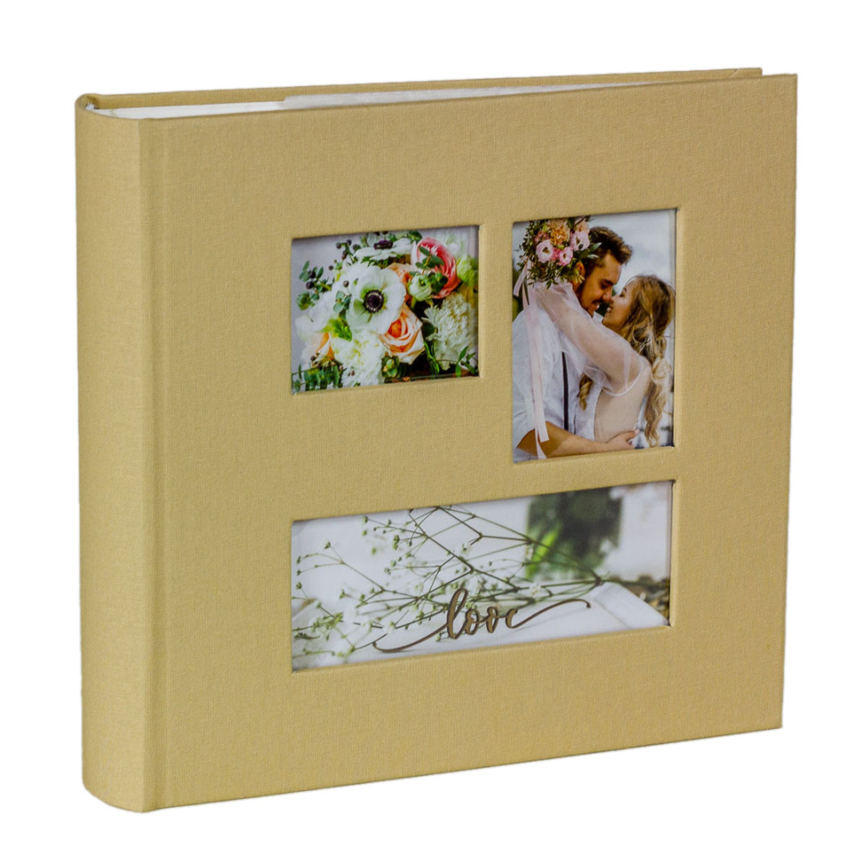 Фотоальбом «Любовь» с тремя окошками на 200 фото 10х15 см, подарочный кейс, бежевый