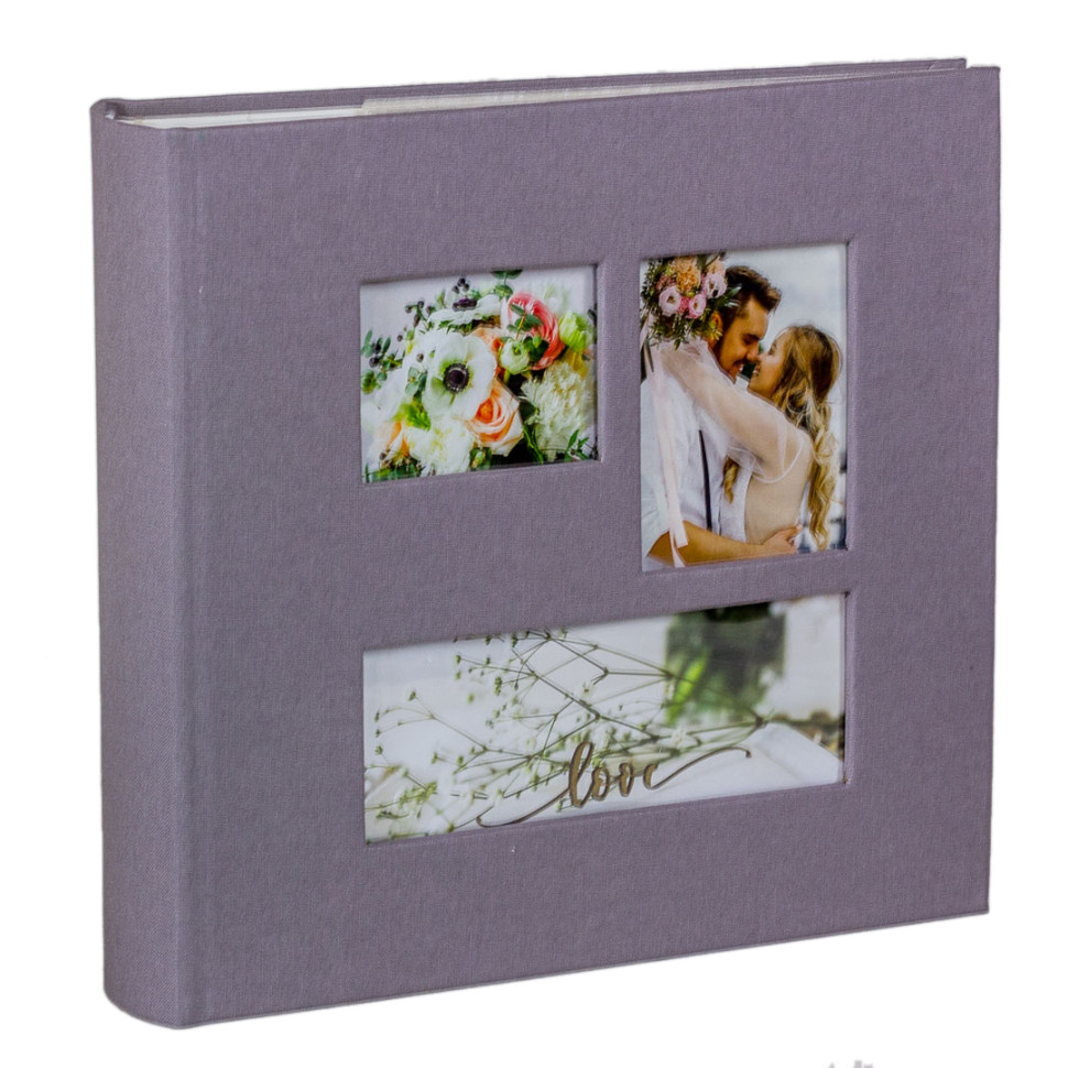 Фотоальбом «Любовь» с тремя окошками на 200 фото 10х15 см, подарочный кейс, серый