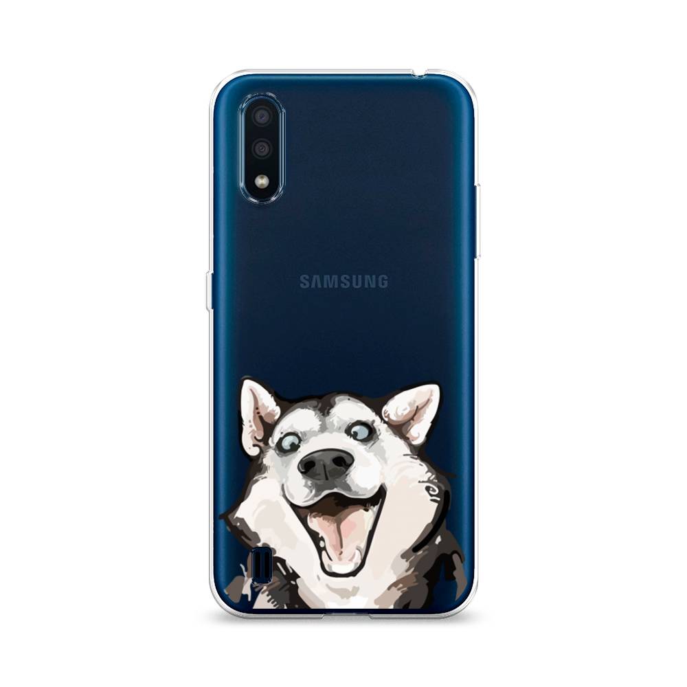 

Чехол Awog на Samsung Galaxy M01 / Самсунг M01 "Радостный хаски", Белый;голубой;черный, 2101150-1