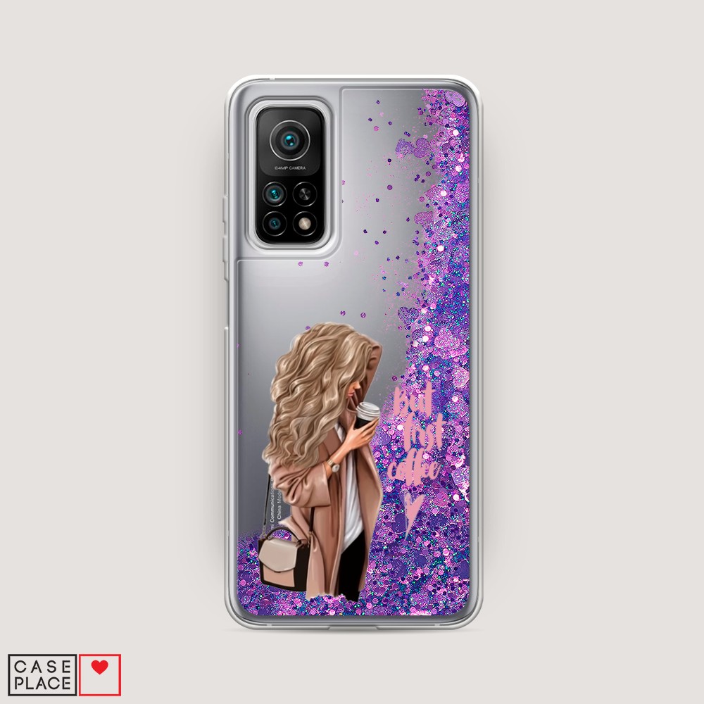 

Жидкий чехол с блестками "Девушка с кофе" на Xiaomi Mi 10T, Девушка с кофе