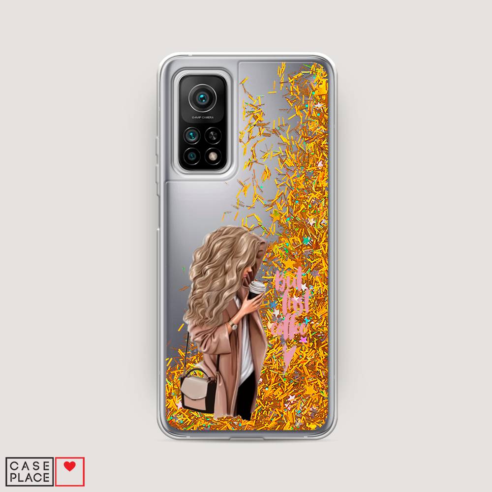 

Жидкий чехол с блестками "Девушка с кофе" на Xiaomi Mi 10T, Девушка с кофе