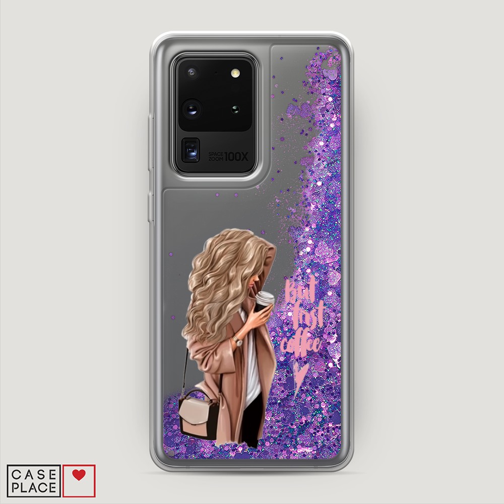 

Жидкий чехол с блестками "Девушка с кофе" на Samsung Galaxy S20 Ultra, Девушка с кофе