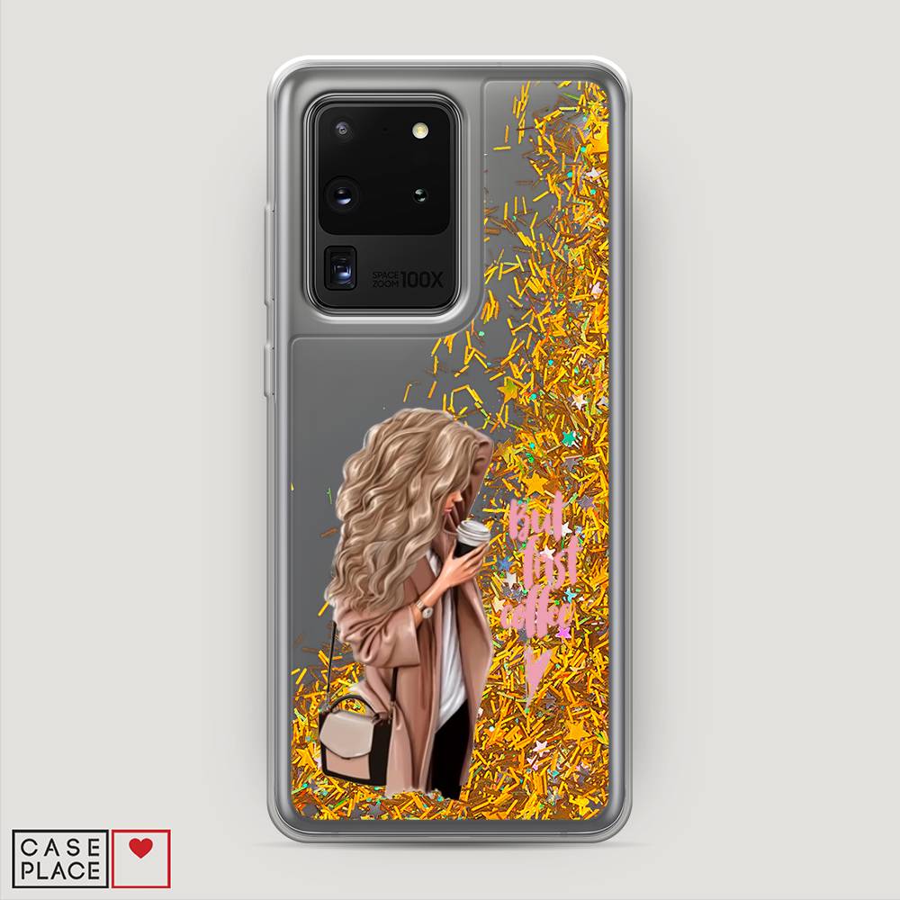 

Жидкий чехол с блестками "Девушка с кофе" на Samsung Galaxy S20 Ultra, Девушка с кофе