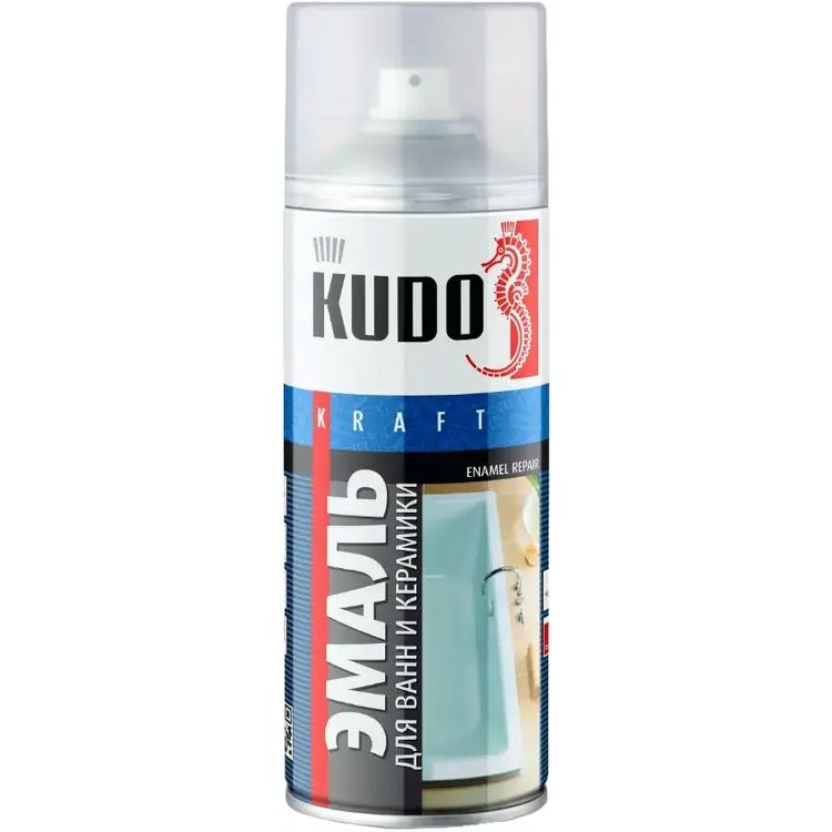 Эмаль Kudo аэрозольная, алкидная, белая, глянцевая, 520 мл эмаль для пластика kudo ku6003 белая 520 мл