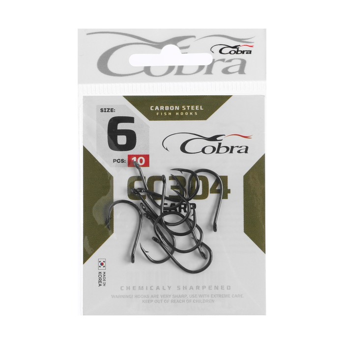 

Крючки Cobra Carp, серия CC304, № 06, 10 шт., Черный, Carp CC304