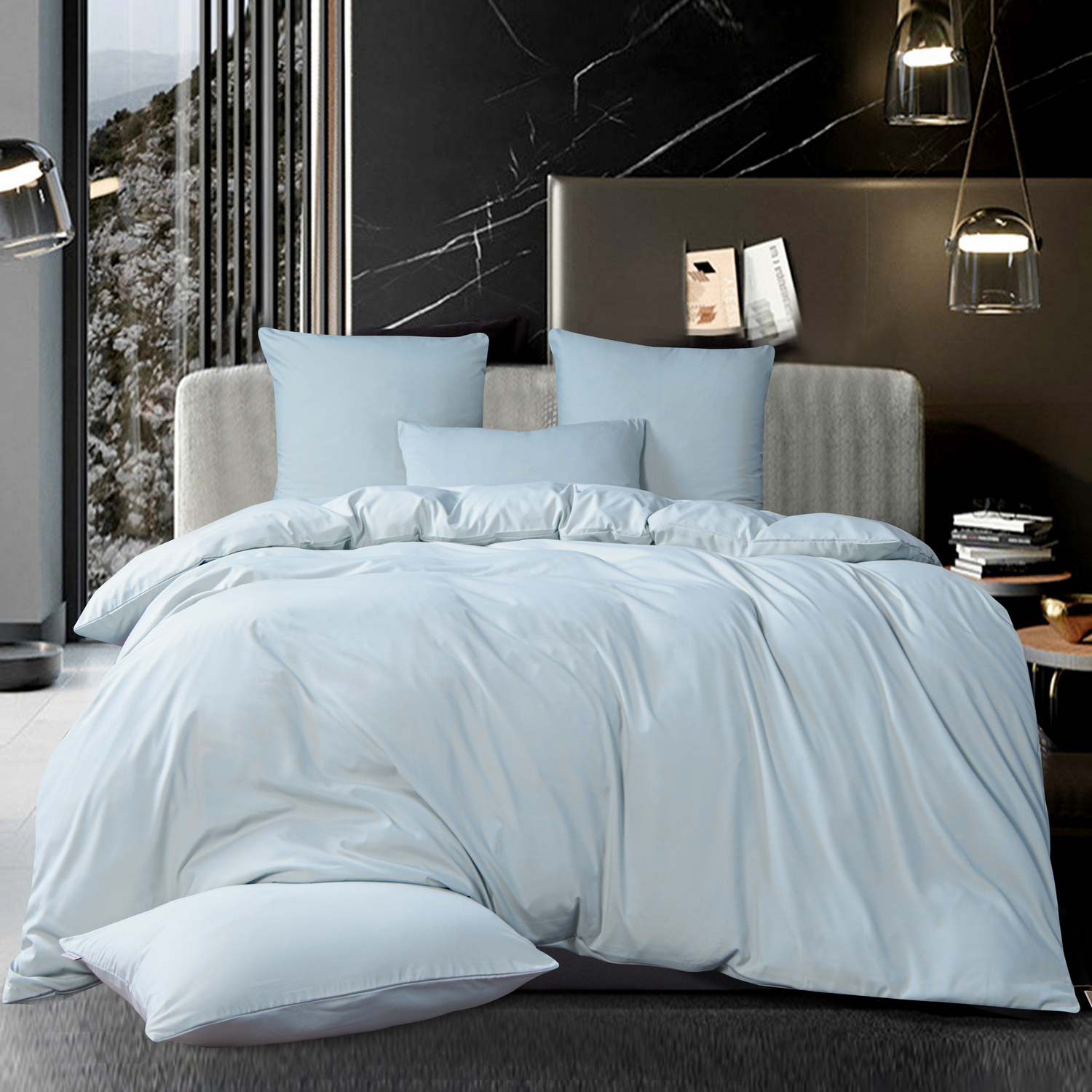 

Комплект постельного белья Ситрейд Евро НебесноГолубой на резинке, наволочки 50x70, 70x70, серия CSR 64