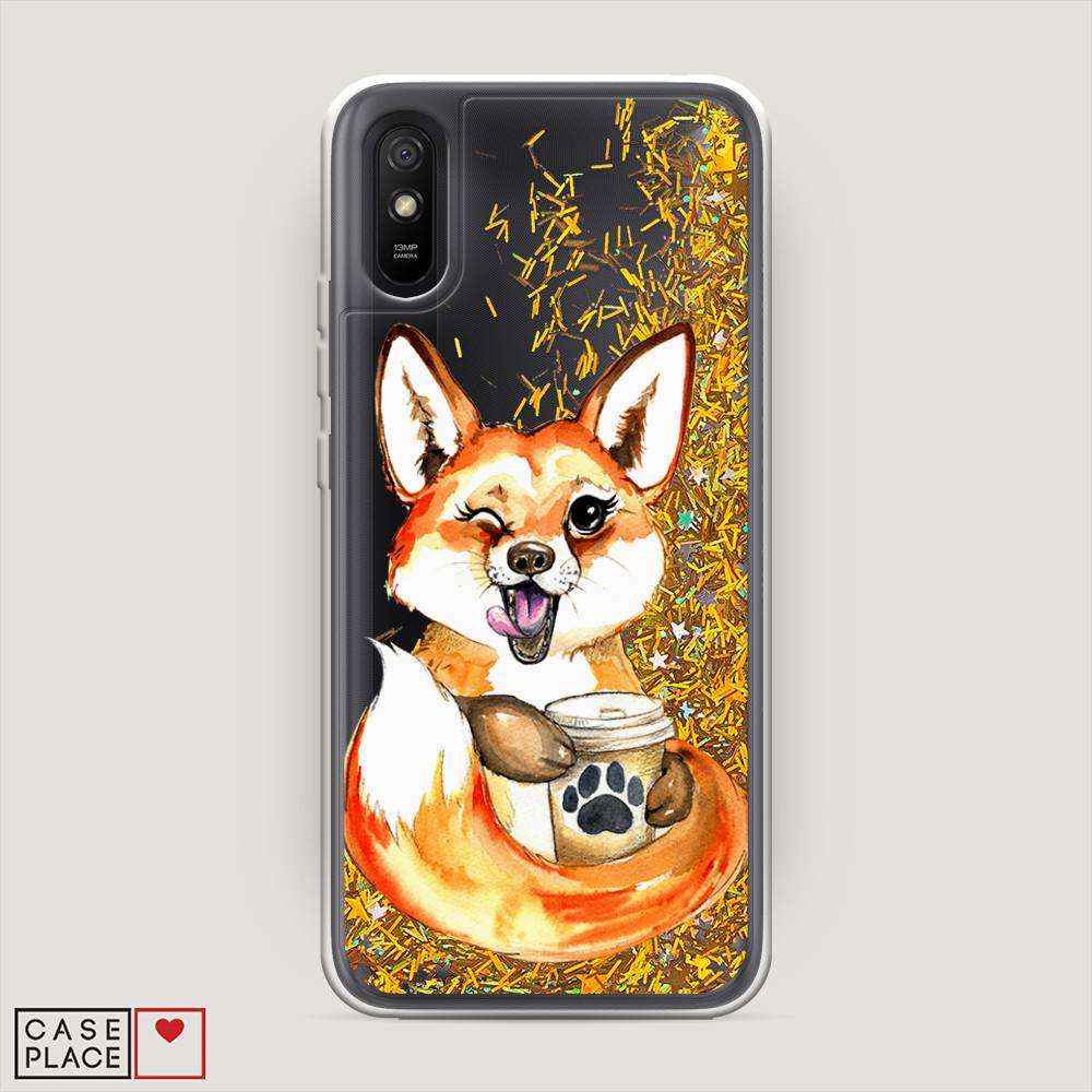 

Чехол Awog на Xiaomi Redmi 9A "Подмигивающая лиса с кофе", Разноцветный, 38990-1