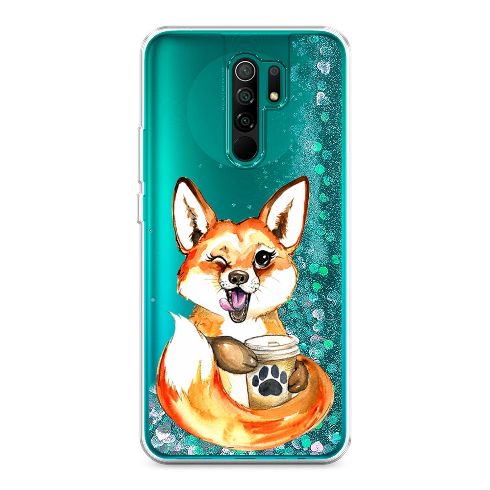 

Жидкий чехол с блестками "Подмигивающая лиса с кофе" на Xiaomi Redmi 9, 38395-1