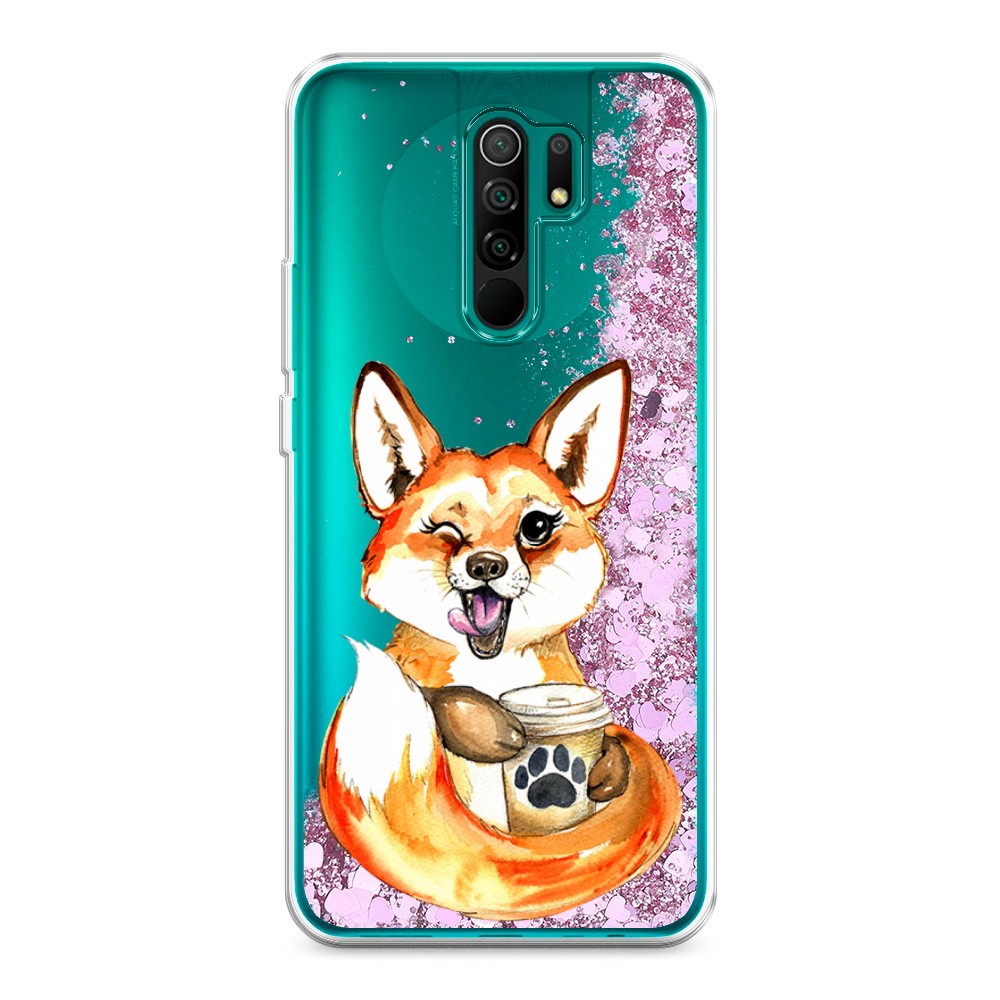 

Жидкий чехол с блестками "Подмигивающая лиса с кофе" на Xiaomi Redmi 9, 38394-1
