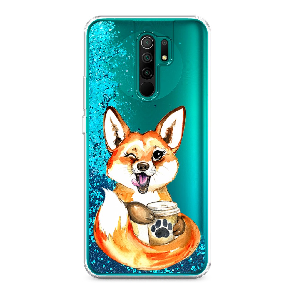 

Жидкий чехол с блестками "Подмигивающая лиса с кофе" на Xiaomi Redmi 9, 38393-1
