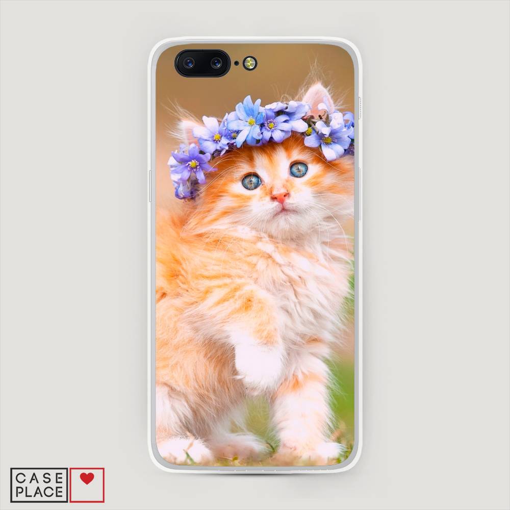 

Чехол Awog на OnePlus 5 / ВанПлас 5 "Рыжий кот в венке", Коричневый;синий, 150250-1