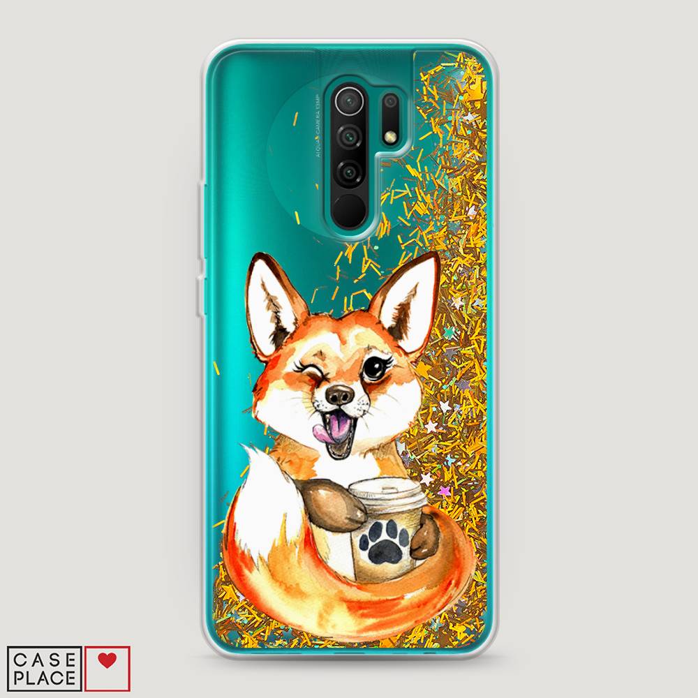 

Жидкий чехол с блестками "Подмигивающая лиса с кофе" на Xiaomi Redmi 9, 38390-1