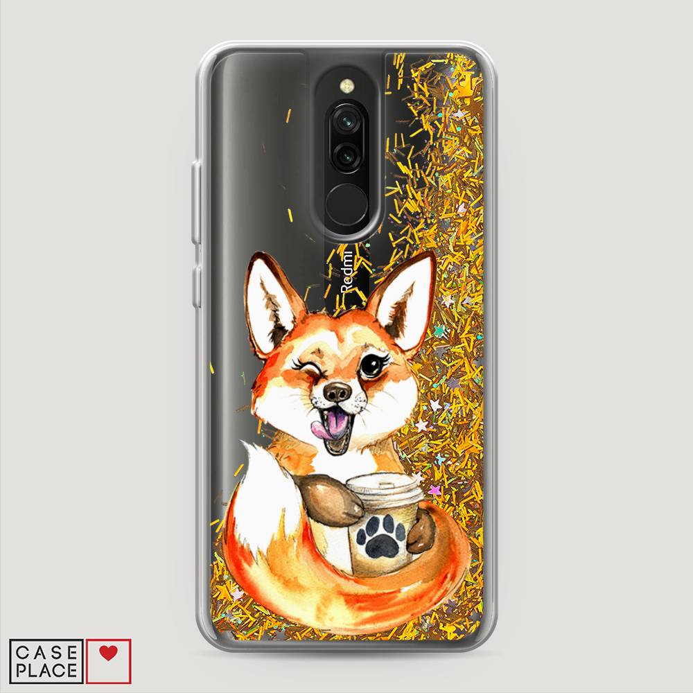 

Жидкий чехол с блестками "Подмигивающая лиса с кофе" на Xiaomi Redmi 8, 37190-1