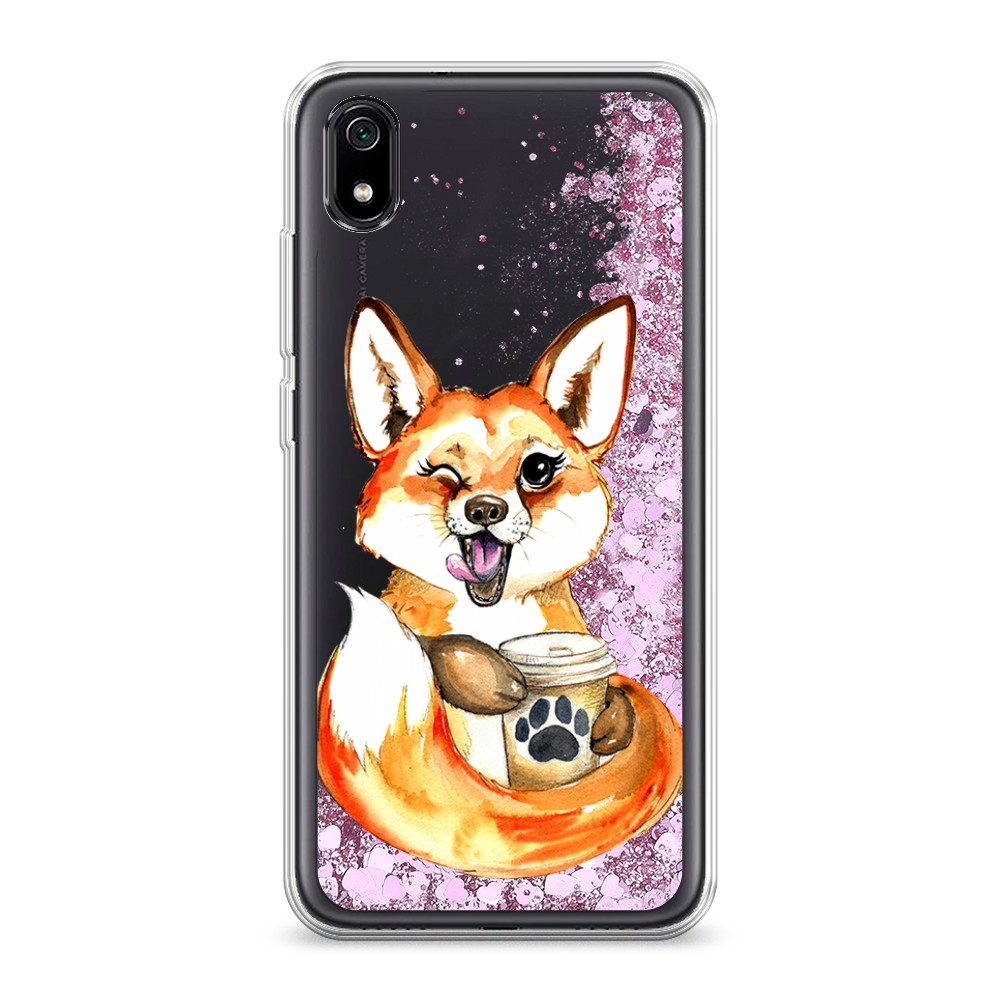 

Жидкий чехол с блестками "Подмигивающая лиса с кофе" на Xiaomi Redmi 7A, 35494-1