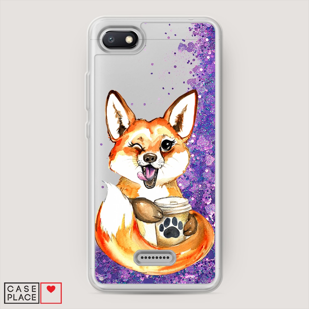 

Жидкий чехол с блестками "Подмигивающая лиса с кофе" на Xiaomi Redmi 6A, 34192-1