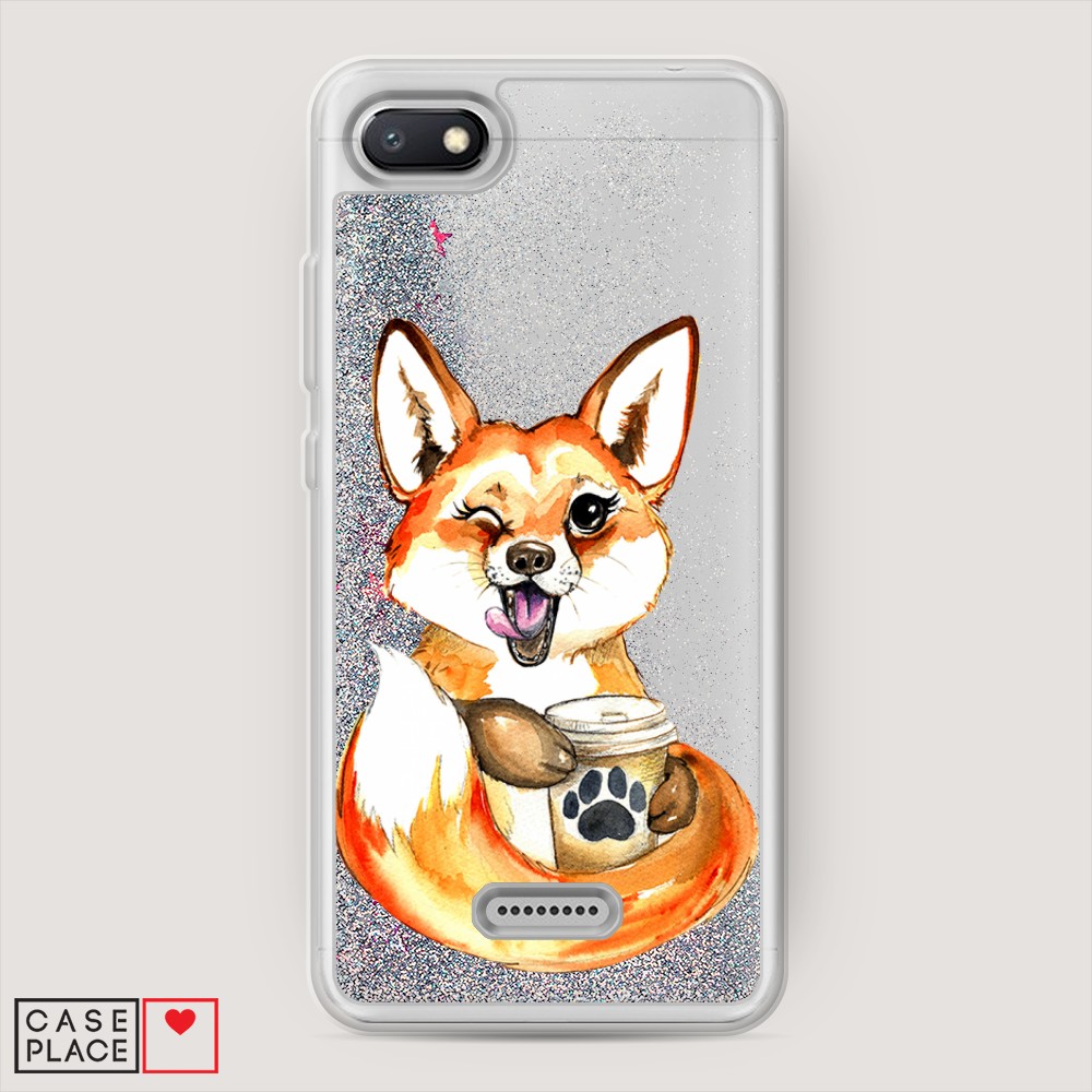 

Жидкий чехол с блестками "Подмигивающая лиса с кофе" на Xiaomi Redmi 6A, 34191-1