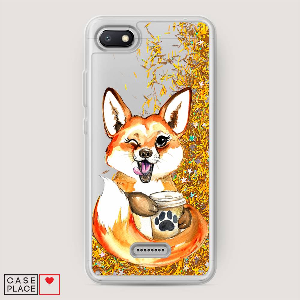 

Жидкий чехол с блестками "Подмигивающая лиса с кофе" на Xiaomi Redmi 6A, 34190-1