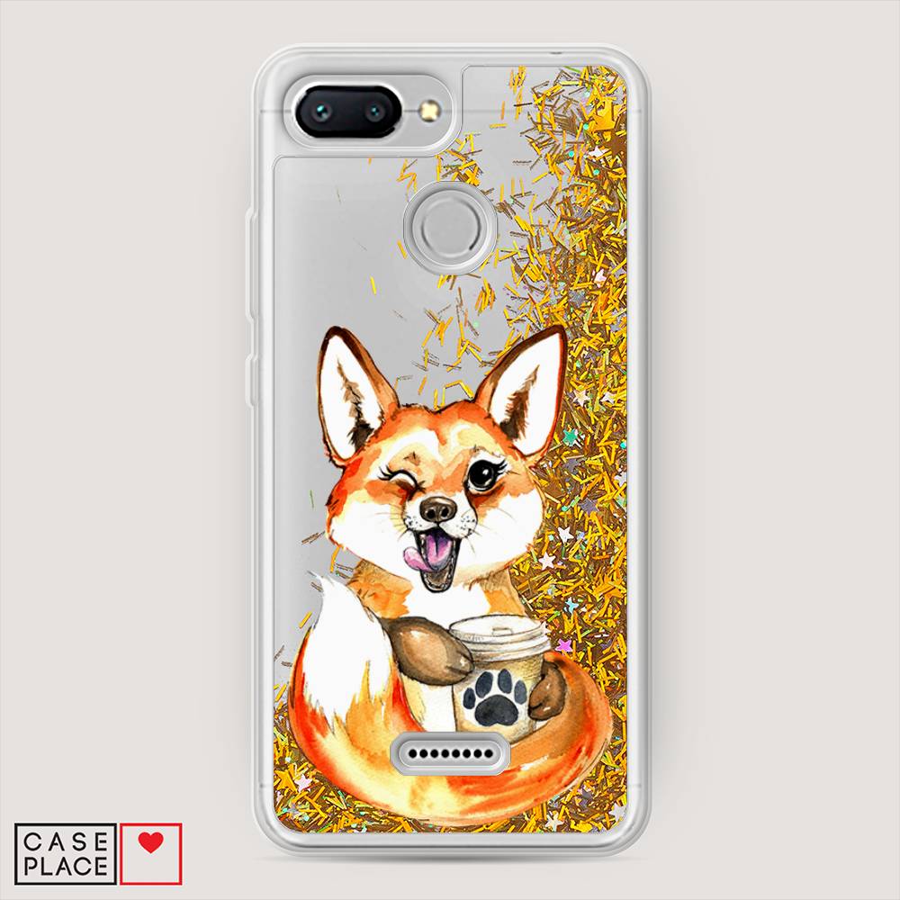 

Жидкий чехол с блестками "Подмигивающая лиса с кофе" на Xiaomi Redmi 6, 33890-1