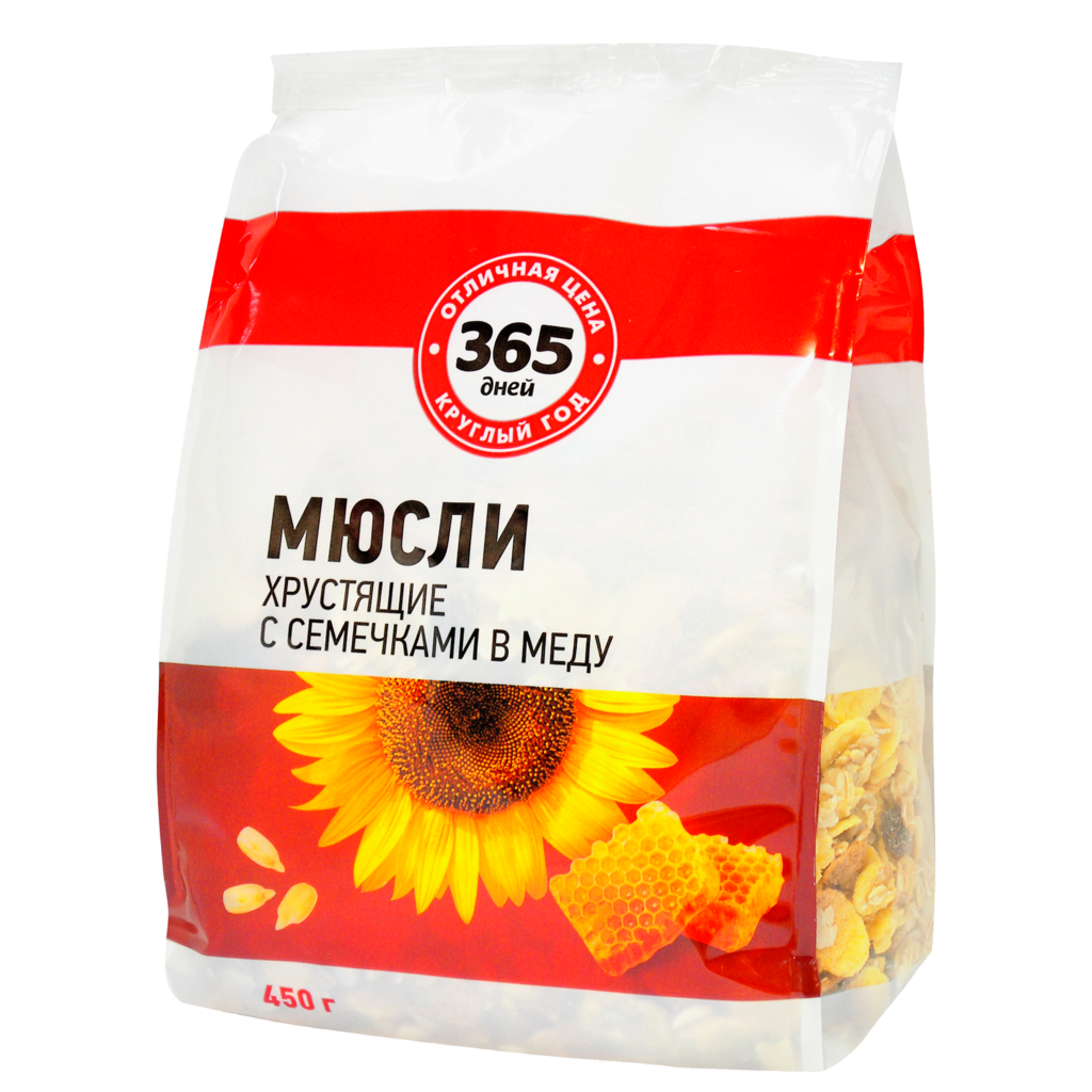 

Мюсли 365 дней с семечками в меду хрустящие