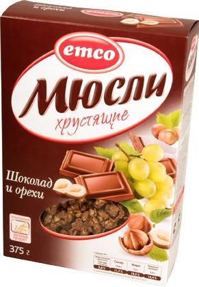 Мюсли Emco шоколад с орехами хрустящие