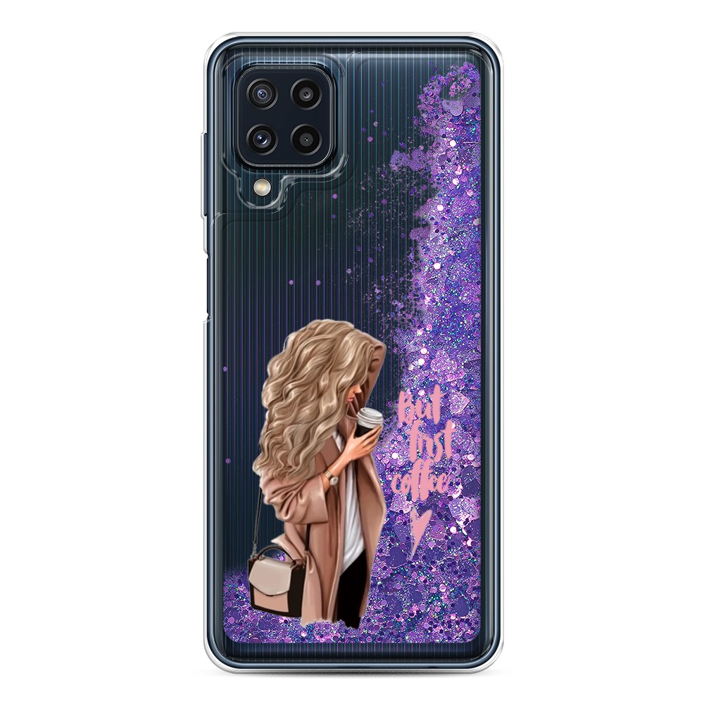 

Жидкий чехол с блестками "Девушка с кофе" на Samsung Galaxy M32, Девушка с кофе