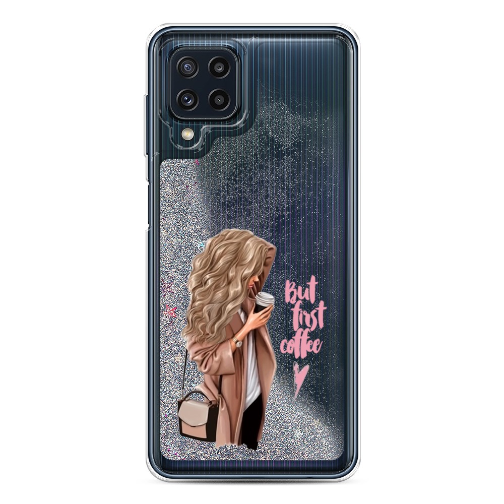 

Жидкий чехол с блестками "Девушка с кофе" на Samsung Galaxy M32, Девушка с кофе