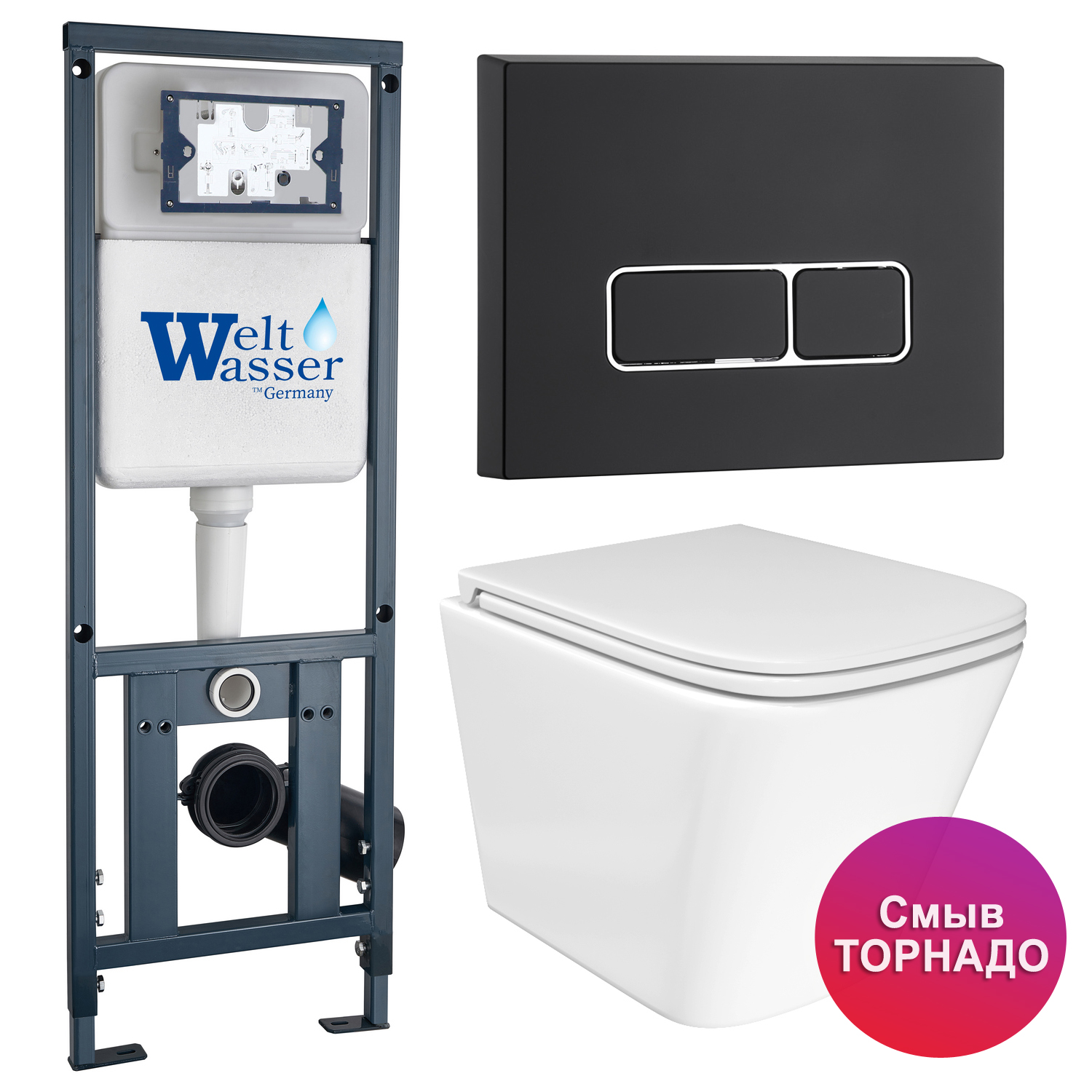 

Инсталляция Weltwasser Mar 410 + кнопка Mar 410 SE MT-BL черная + Verna T JK3031025 унитаз, Marberg JKS303410SMB
