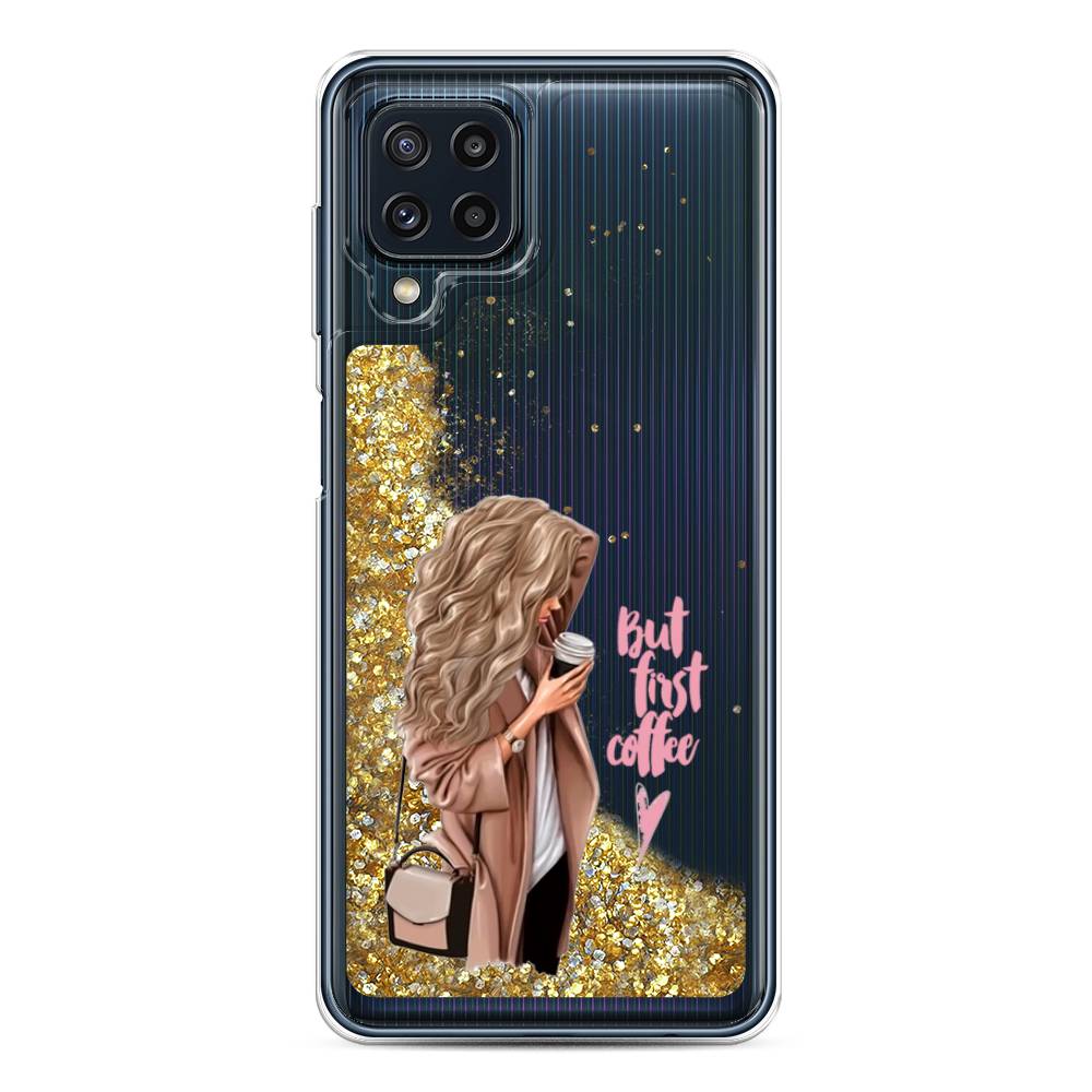 

Жидкий чехол с блестками "Девушка с кофе" на Samsung Galaxy M32, Девушка с кофе
