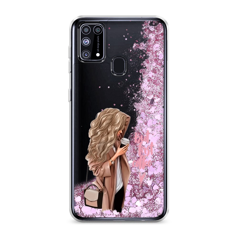 

Жидкий чехол с блестками "Девушка с кофе" на Samsung Galaxy M31, Девушка с кофе