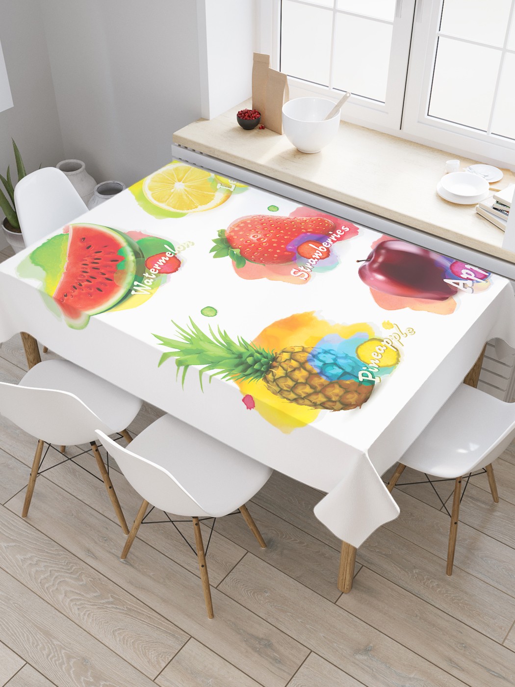 

Скатерть прямоугольная JoyArty "Сладкие фрукты" из сатена, 120x145 см, Белый, Сладкие фрукты