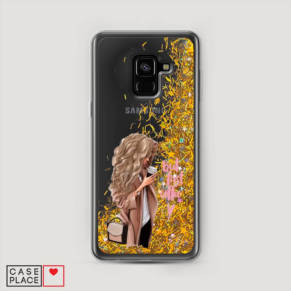 

Жидкий чехол с блестками "Девушка с кофе" на Samsung Galaxy A8 2018, Девушка с кофе