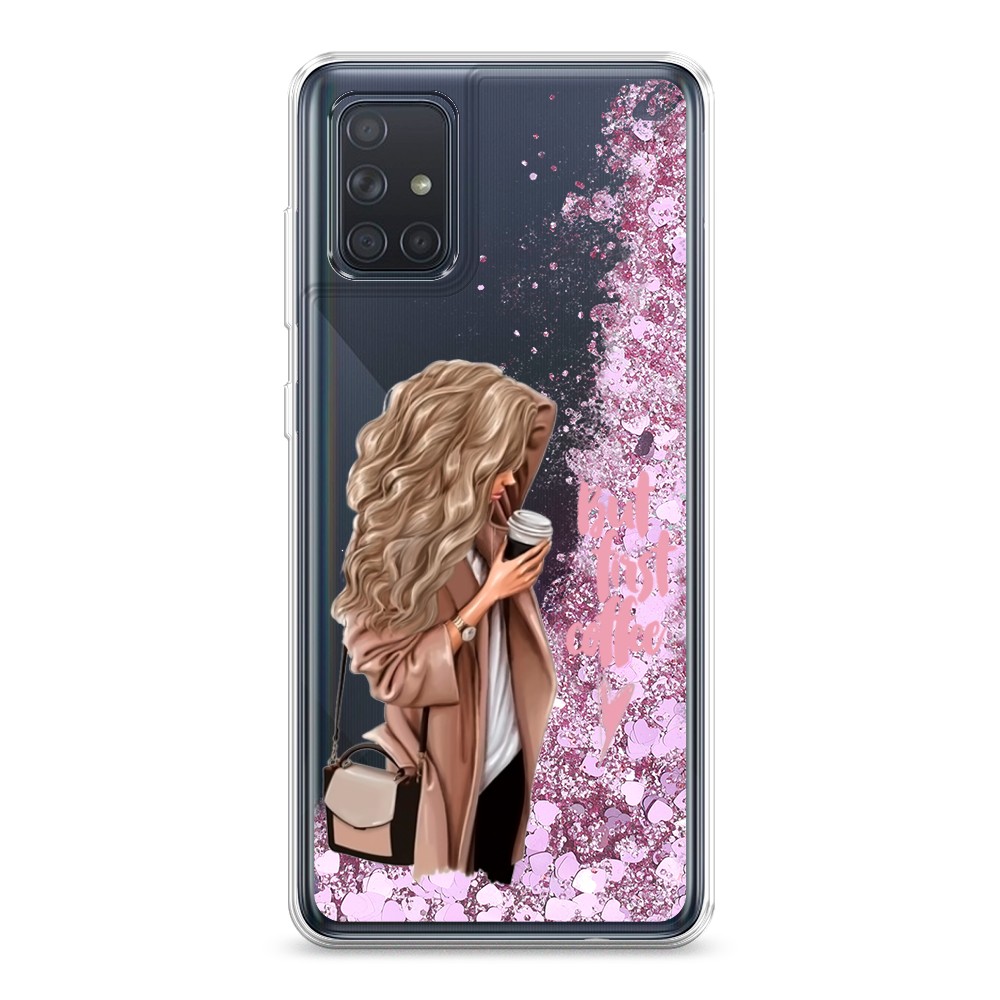 

Жидкий чехол с блестками "Девушка с кофе" на Samsung Galaxy A71, Девушка с кофе