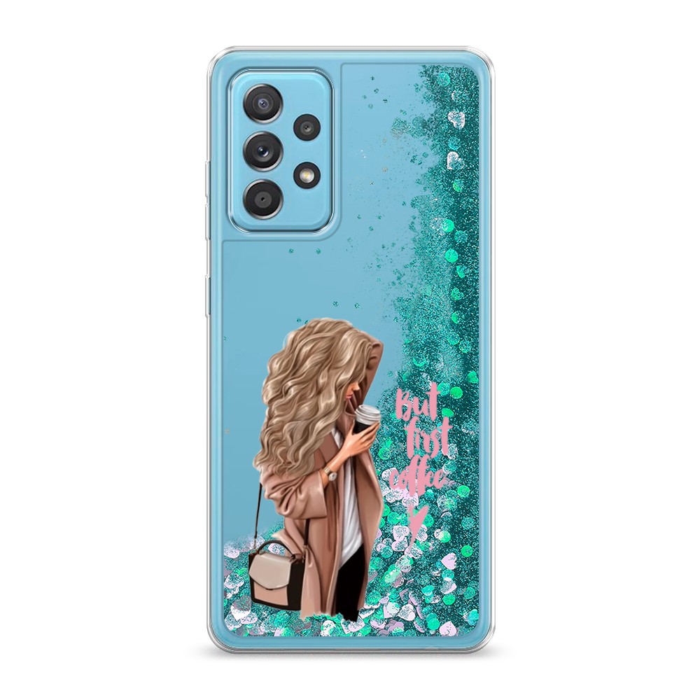 

Жидкий чехол с блестками "Девушка с кофе" на Samsung Galaxy A52s, Девушка с кофе