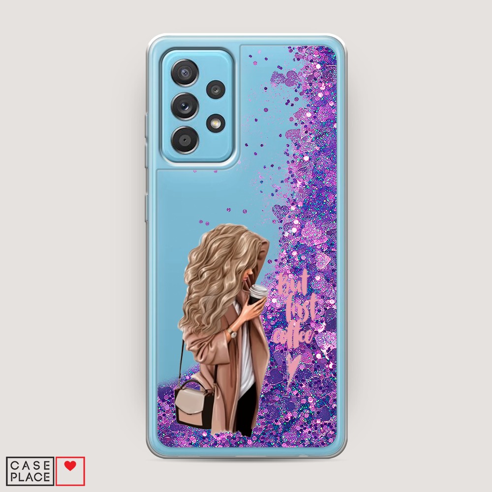

Жидкий чехол с блестками "Девушка с кофе" на Samsung Galaxy A52s, Девушка с кофе