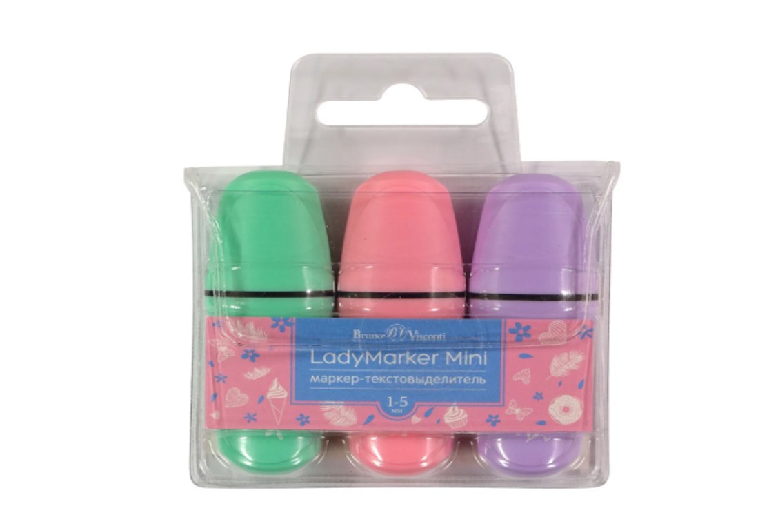 

Текстовыделитель Bruno Visconti LadyMarker Mini 22-0066 3 цвета, Розовый, 22-0066