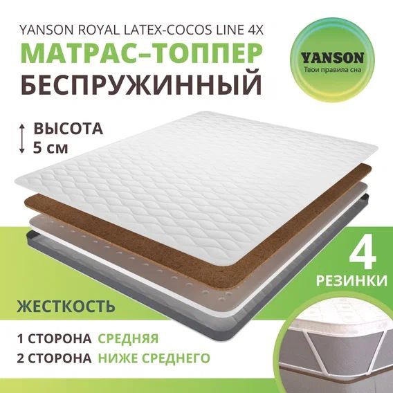 

Матрас YANSON Royal Latex-Cocos Line 4x 70-200, Белый, Royal Latex-Cocos Line 4x