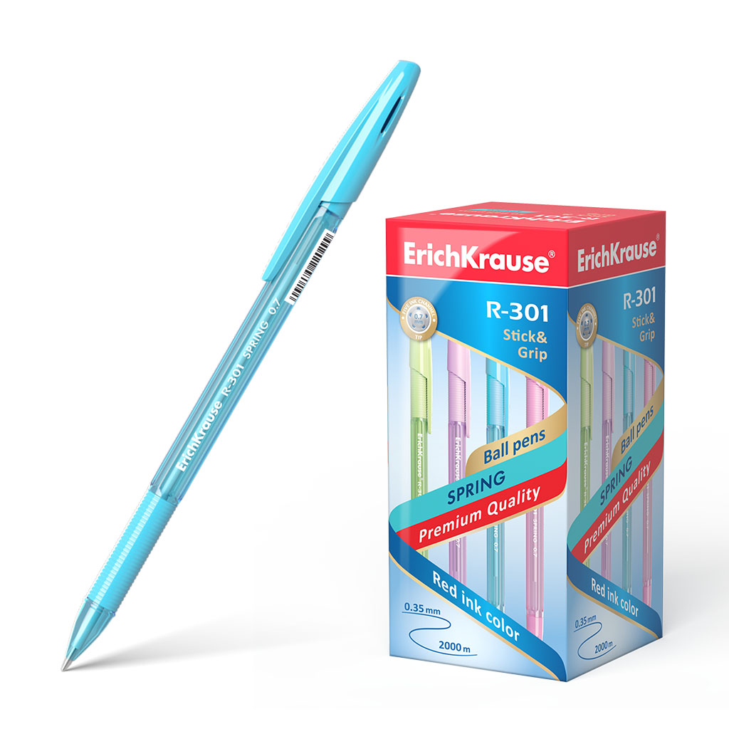 

Набор ручек шариковых ErichKrause R-301 Spring Stick&Grip 39532, синие, 0,7 мм, 50 шт., R-301 Stick&Grip