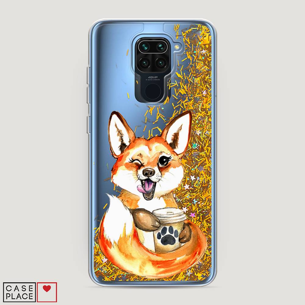 

Жидкий чехол с блестками "Подмигивающая лиса с кофе" на Xiaomi Redmi 10X 4G, 38290-1