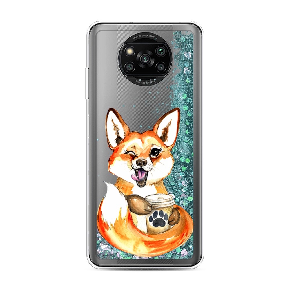 

Жидкий чехол с блестками "Подмигивающая лиса с кофе" на Xiaomi Poco X3 Pro, 310695-1